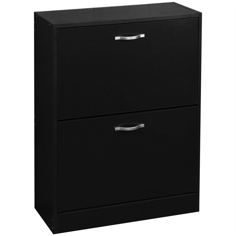 Drawer Flip Down Shoe Storage Free Standing Cabinet For Hallway, 80" H x 60" W x 24" D, Black