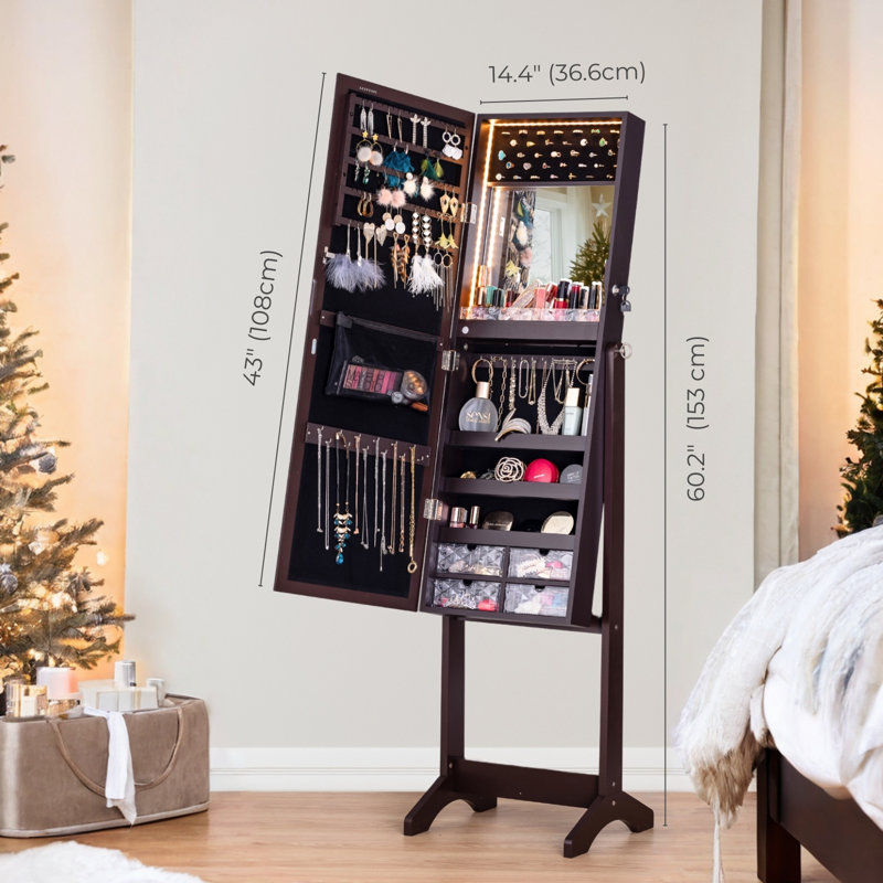 Armoire à bijoux avec miroir Marquisia, Marron foncé