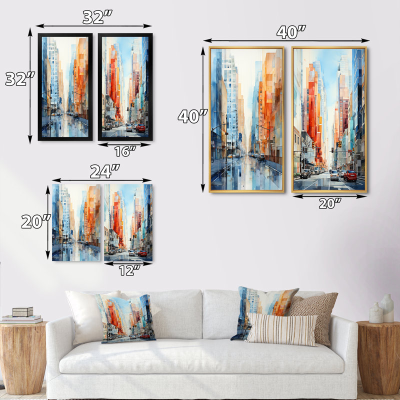«Skyscrapers Urban Heights», 2 pièces, Cadre blanc, H 32 po x l 32 po