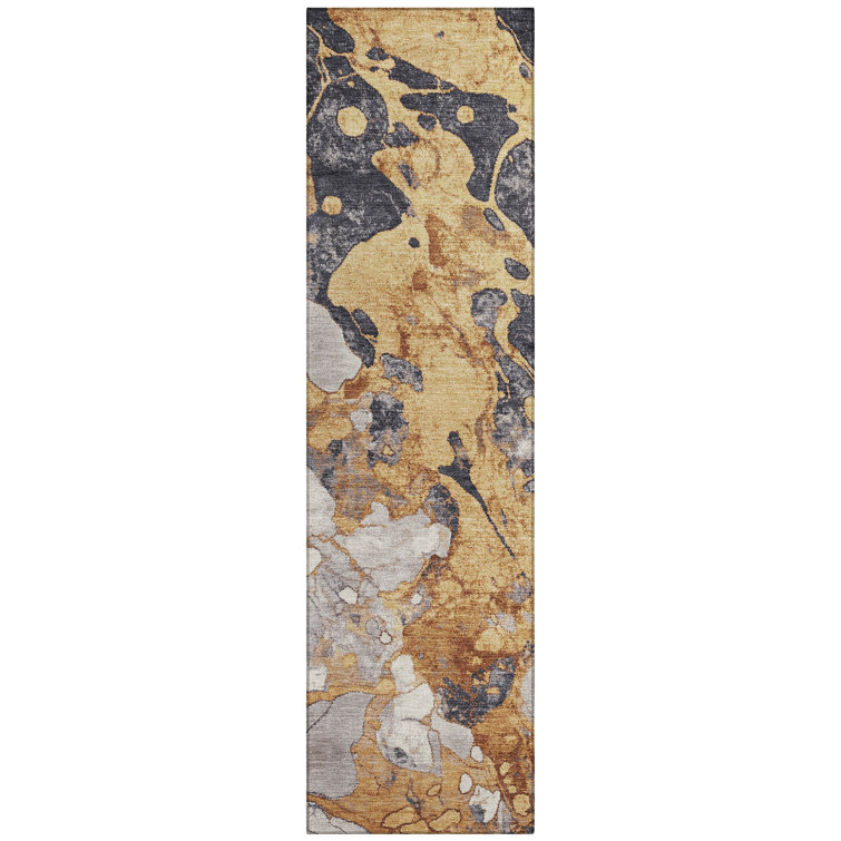 Machine Washable Indoor/Outdoor Xhevrie Gold Rug