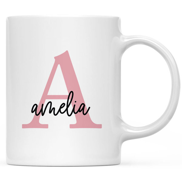 Personalized Coffee Mug, Initial and Name Coffee Mug, Monogram Coffee Mug,  Custom Coffee Mug for Women (Gray Letter)
