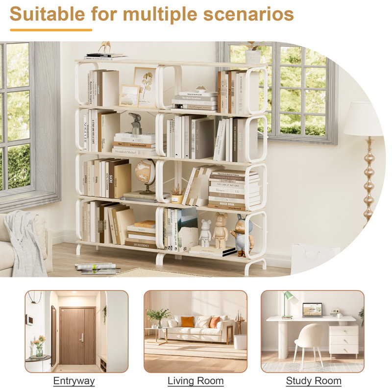 Grande bibliothèque à 5 niveaux, style industriel rétro, structure en métal, brun rustique, H 61,99 po x l 62,06 po, Blanc