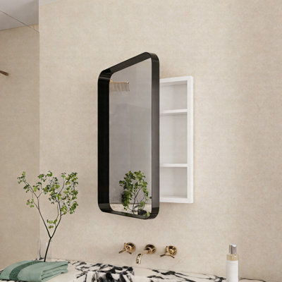 16" X 24" Recessed White Metal Medicine Cabinet With Mirror, Adjustable Glass Shelves, Wall-Mounted Bathroom Storage