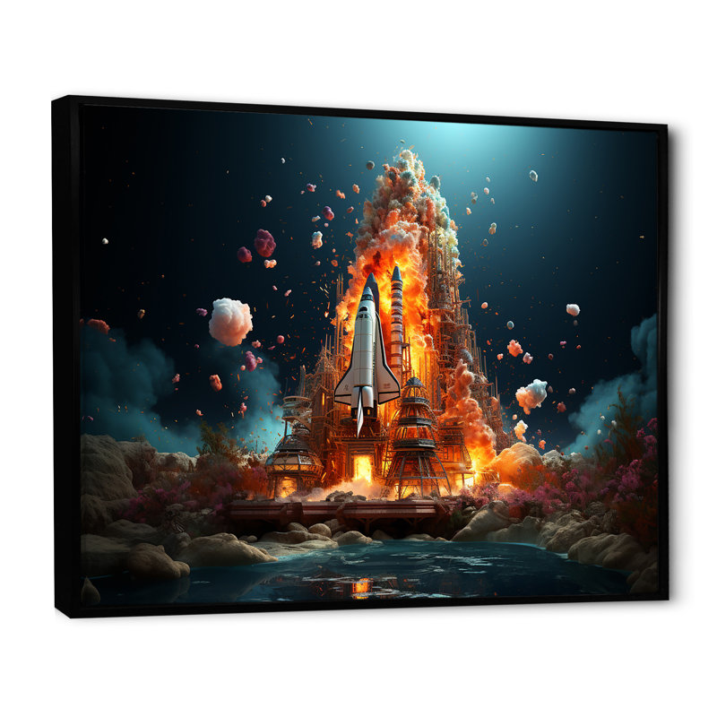 «Blastoff Space Shuttel I», reproduction sur toile, H 12 po x l 20 po x P 1 po, Cadre flottant noir