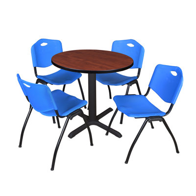 Neyland Cain Round X-Base Breakroom Table & 4 M Stack Chairs