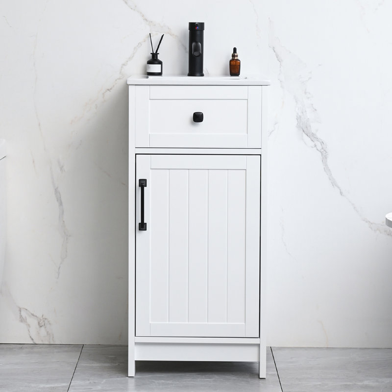 16-inch Modern Bathroom Vanity With Sink, White, Black