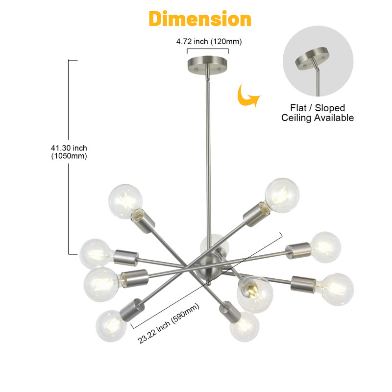 Lustre sphérique spoutnik 10 lumières 10 lumières, Nickel brossé