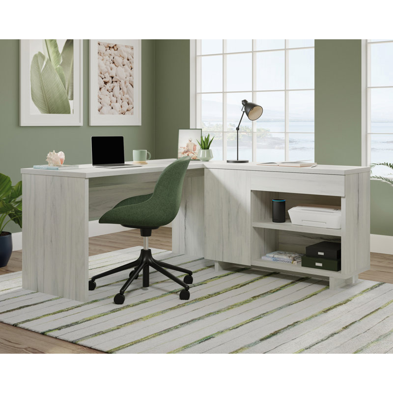Brown Wood L-Shaped Corner Desk with Drawer and Filing Cabinet