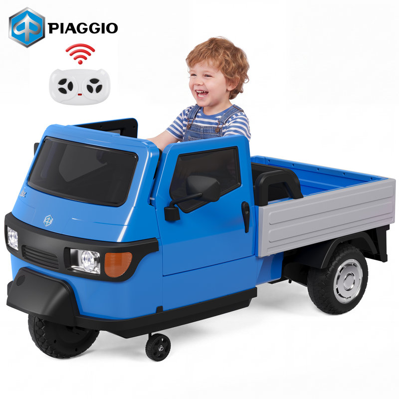 Camion de cargaison 3 roues 12V avec enfants, télécommande, musique, lumières et USB, Bleu