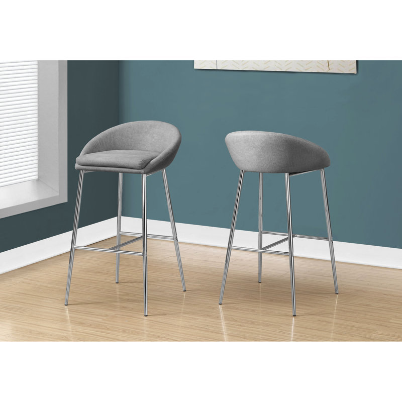 De 2 tabourets de bar modernes, pieds en métal, tissu rembourré gris, base tendance, housse en tissu, look