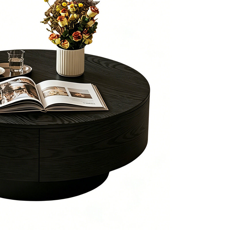 French Retro Premium Coffee Table, 13" H x 31.49" W x 31.49" D, Tan/Brown/Black