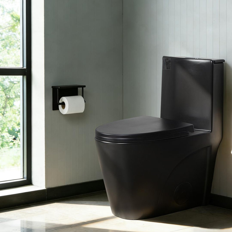 Momei 1.6 GPF Dual-Flush Toilet Modern Elongated One-Piece Toilet (Seat Included), Black