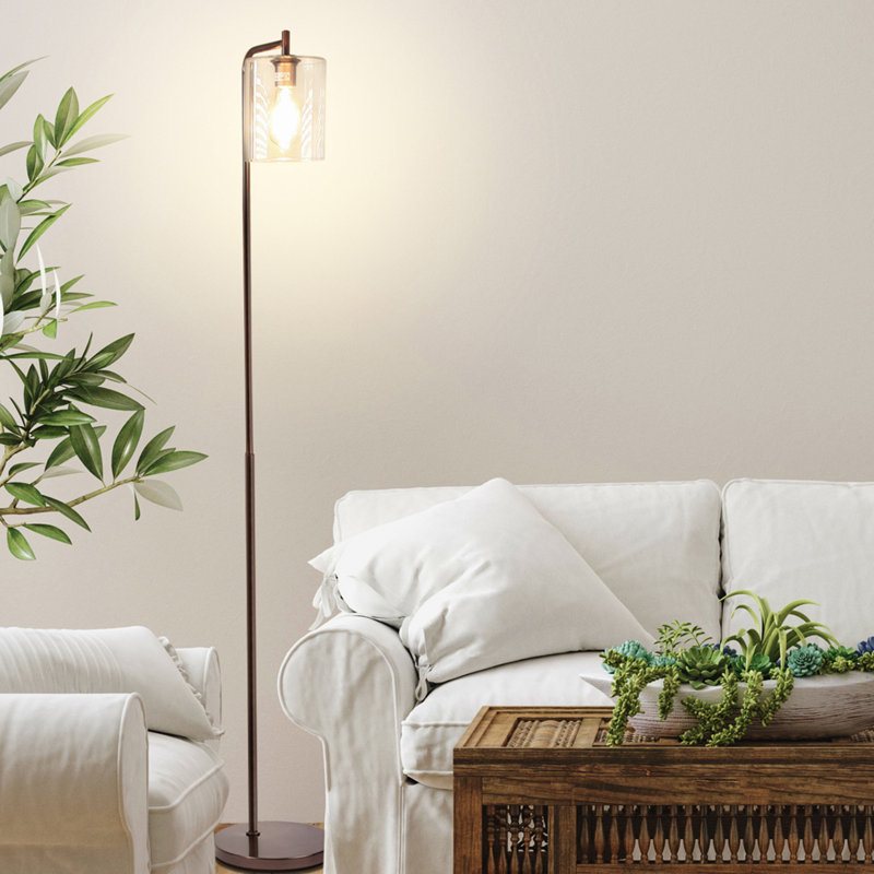 Bronze Industrial Floor Lamp with Glass Shade and Edison Bulb