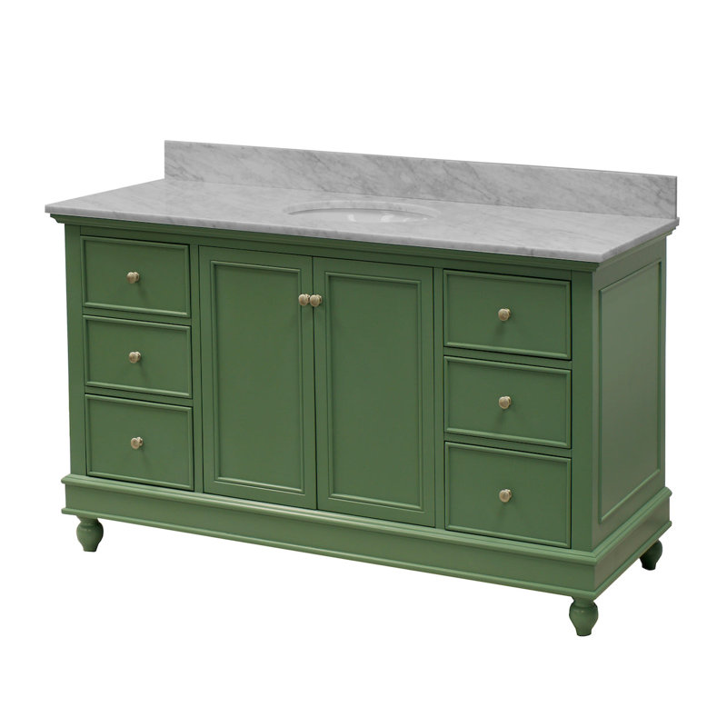 Ensemble de meuble-lavabo simple 60 po Ferdinand, Marbre de Carrare, Sauge vert