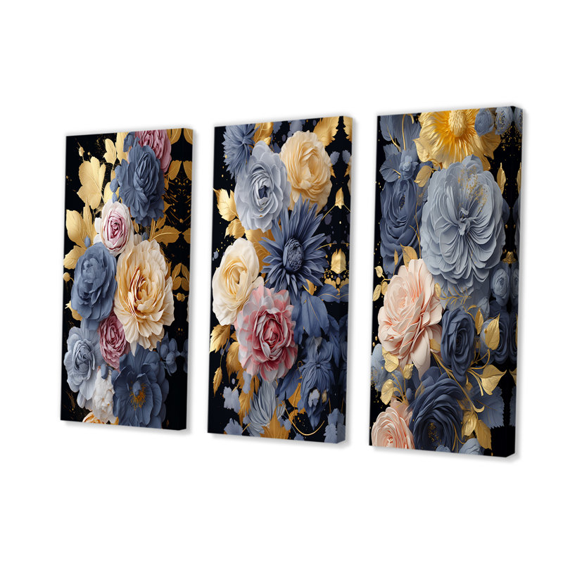 Coppola - Rose Wall Art Prints Set Of 3, Wrapped Canvas, 28" H x 36" W