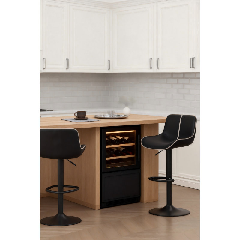 Adjustable Swivel Bar Stool With Backrest – Matte Faux Leather, Black
