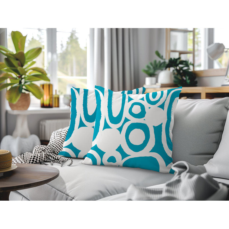 Ensemble de 2 coussins réversibles intérieur / extérieur Otto Tribal, 20 x 20, Turquoise