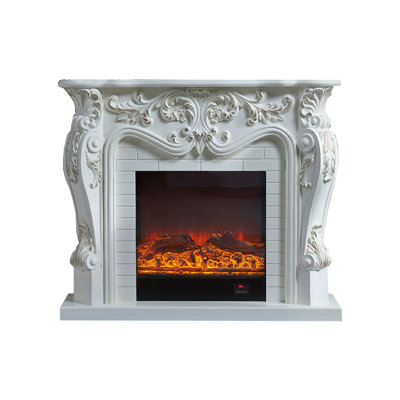 White Solid Wood Electric Fireplace