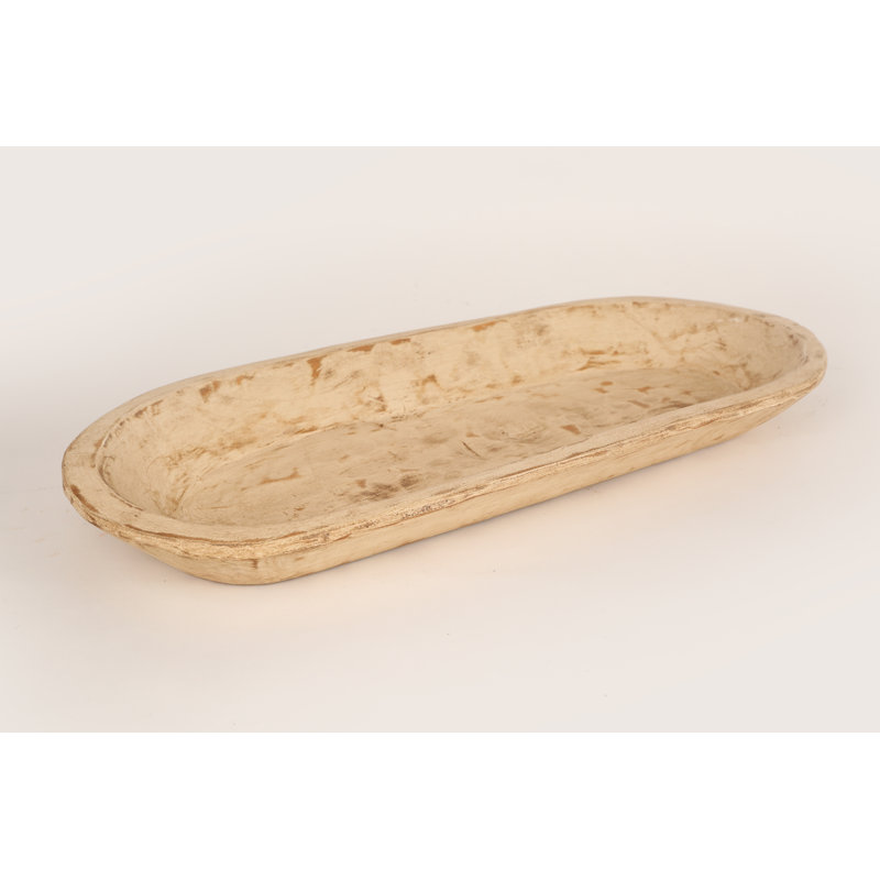 Bol décoratif en pâte de bois vieillie Tulon, H 3 po x l 26 po x P 12 po, Blanc