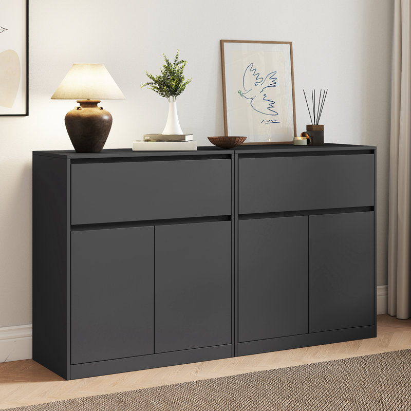 Armoire de rangement modulaire à monter soi-même, meuble en 2 pièces avec 2 portes et 1 tiroir, Noir