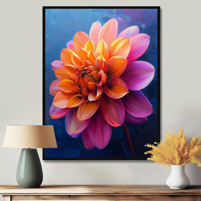 Dahlia mauve orange sur fond bleu I - impression d'art mural Dahlia