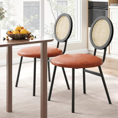 Dining Chairs Set of 2, Rattan Kitchen Chairs with Thicken Upholstered, Modern Dining Room Chairs Set of 2, Space Saving Dining Chairs with Metal Legs for Living Room