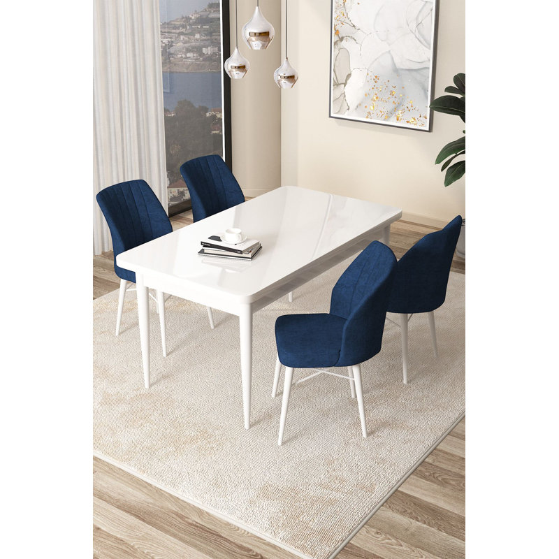 Ensemble de table et chaises de salle à manger, Blanc, Marine