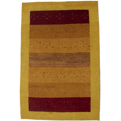 Tapis rayé brun en laine noué à la main