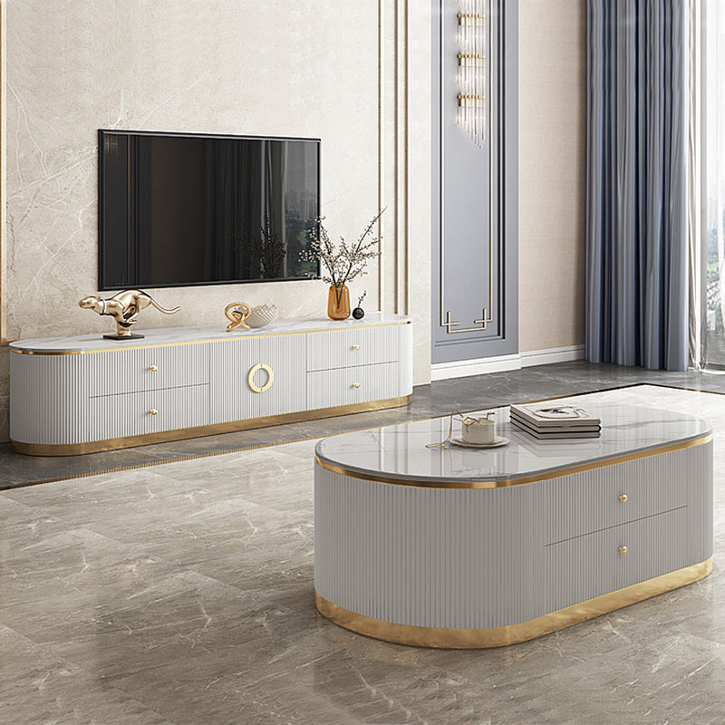 Marble exquisite TV cabinet tea table combination