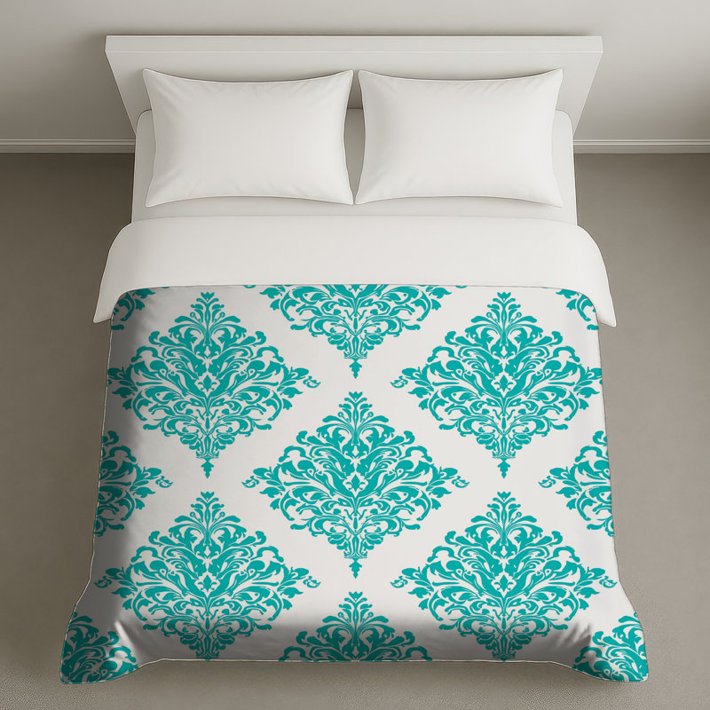 Housses de couette à motif damassé turquoise, Grand lit
