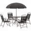 Ensemble de salle à manger de patio 6 pièces pour 4 personnes avec parasol, table d'extérieur et chaises avec 4 chaises pliantes et table ronde en verre pour le jardin, la cour et la piscine
