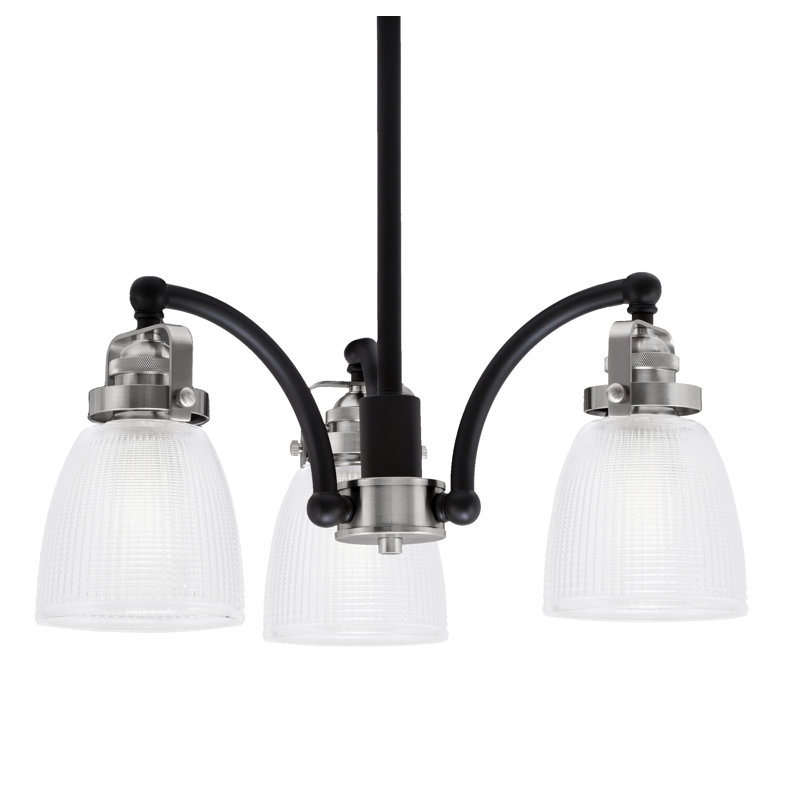 Lustre 3 lumières Easton avec verre transparent nervuré Easton, Noir mat/nickel brossé