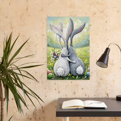 «Sweet Rabbit Embrace Contemporary Rabbit Flower», art mural