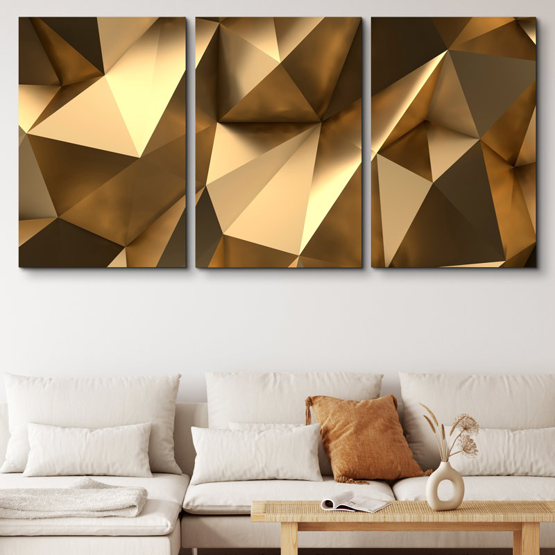 Luxury Abstract Polygonal Background 3D Effect Rendering Canvas 3 Pieces Print, 36" H x 72" W x 1.5" D