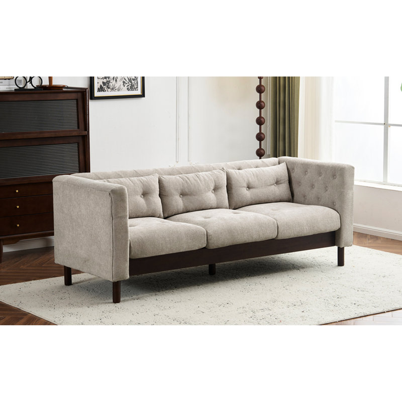 Beige grisâtre 3 pour l'espace de vie principal, le style, les coussins, les pieds en bois d'hévéa de 78 pouces avec design, le revêtement doux, les accoudoirs carrés et la fabrication fiable
