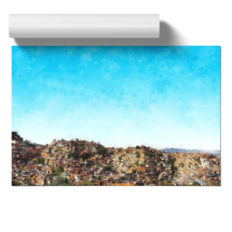 Rooftops in Caracas Venezuela Painting - Frameless Print, 30cm H x 42cm W x 0.1cm D