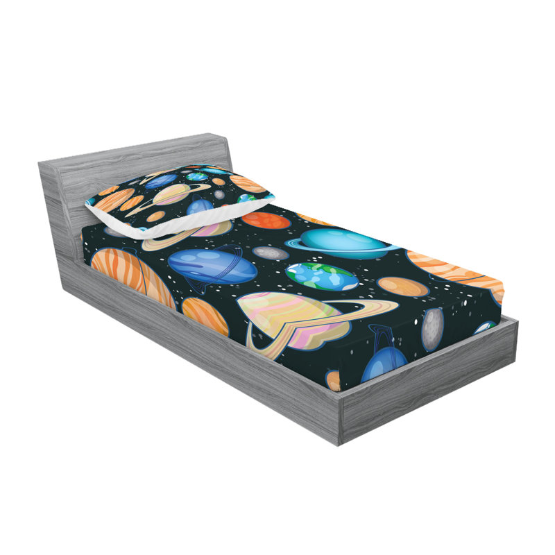 Multicolore drap-housse et coussin décoratif Ambesonne Galaxy, Ensemble de draps pour lit simple + 5 pièces supp