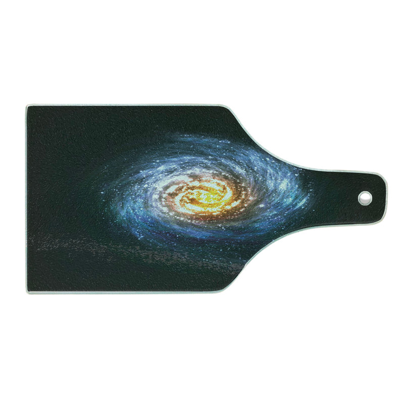 Planche à découper Ambesonne Galaxy en verre trempé Mysterious Space Road bleu jaune noir