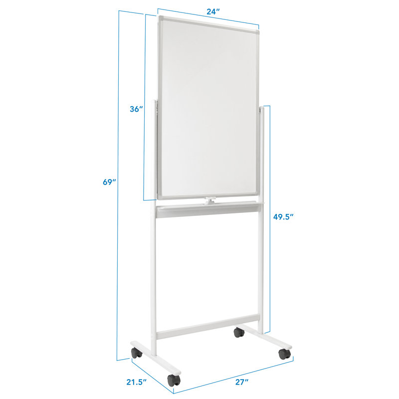 Tableau blanc mobile mobile à effacement à sec avec roulettes verrouillables et support, 24 po x 36 po