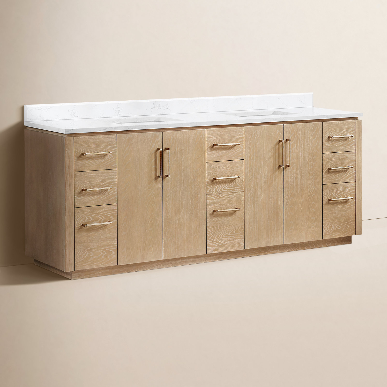 Cloverfield 84 " Pine Double Bathroom Vanity, Washed Ash Gray, Gold