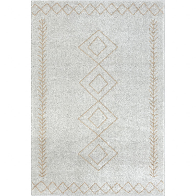 Tapis ivoire / beige à motif géométrique, Rectangle 5 pi x 7 pi