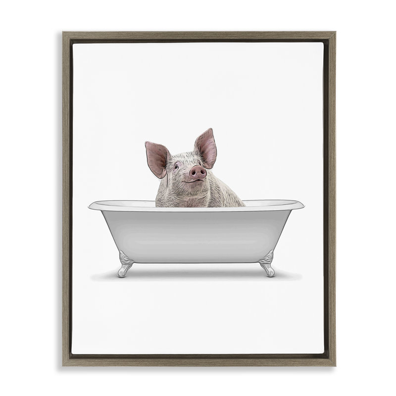  Traditional Pig in Bath Framed Floater Canvas Wall Art by Annalisa Latella, H 21 po x l 17 po, Brun