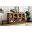 Grande armoire de rangement avec 4 portes en verre et pin vieilli. Conception arquée élégante. Vaste espace de rangement intérieur. Tablettes réglables. Fabrication. Capacité de charge de 200 livres. 52 tablettes et 250 tablettes-1808305899