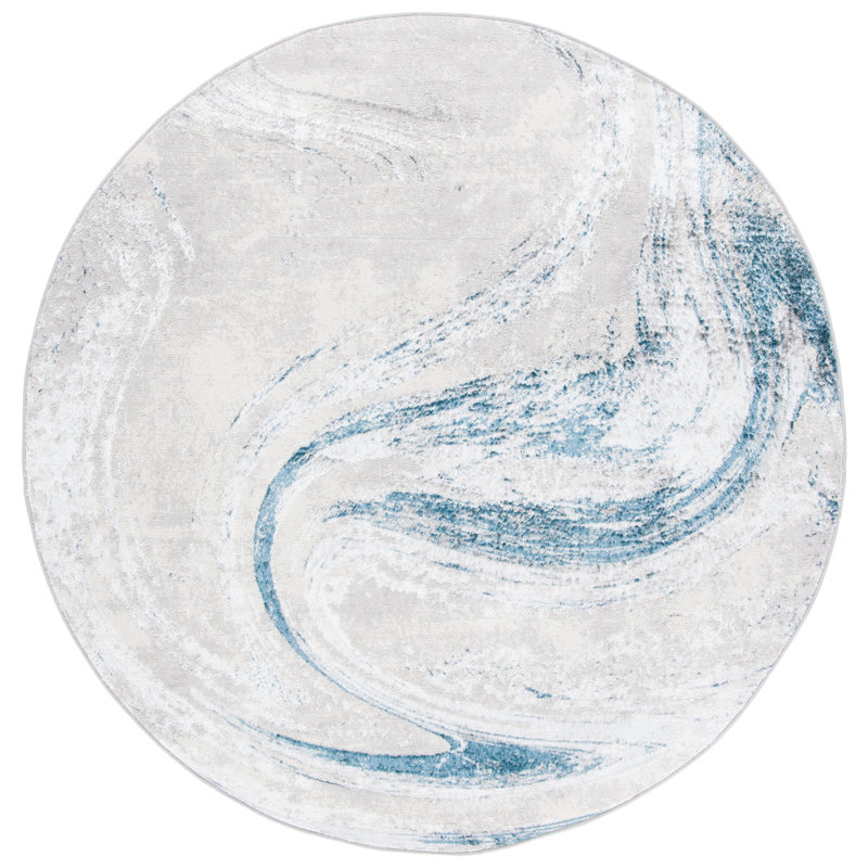 Tapis gris / bleu Ameya, Rond 6 pi 7 po
