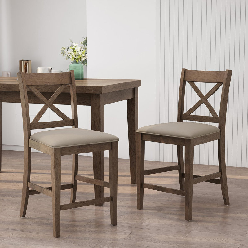 Ensemble de 2 tabourets de comptoir rembourrés en bois