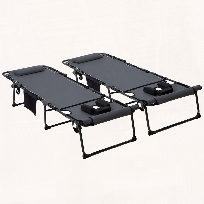 Chaise longue pliante 2 pièces avec dossier inclinable à 5 niveaux Outsunny, Gris
