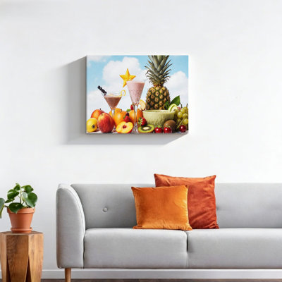 «Fresh Fruits & Smoothies», art mural encastré en bois 16 x 20 po