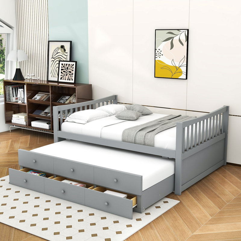Marlar 3 Drawers Wooden Daybed with Trundle, Gray, Full/Double