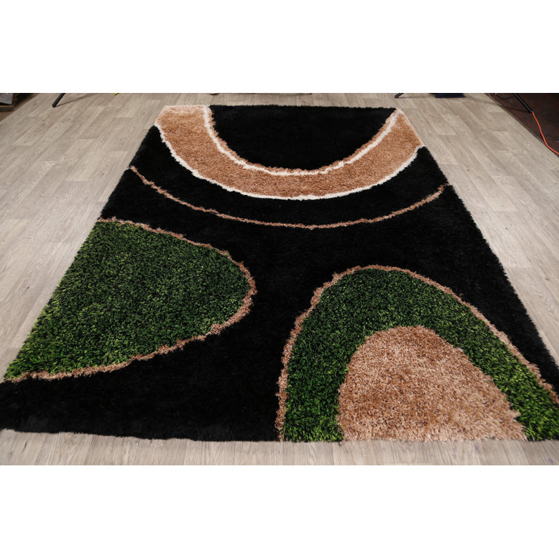Tapis décoratif de polyester de conception unique 6 pi 3 po x 8 pi 11 po noué à la main new age