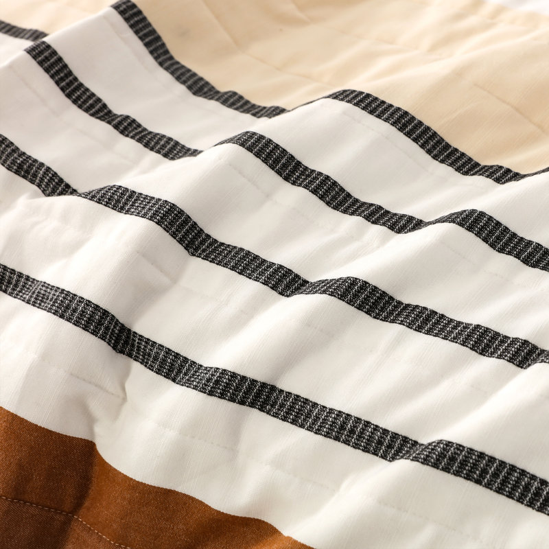 Queen Size Greige Cotton Stripe Quilt Set